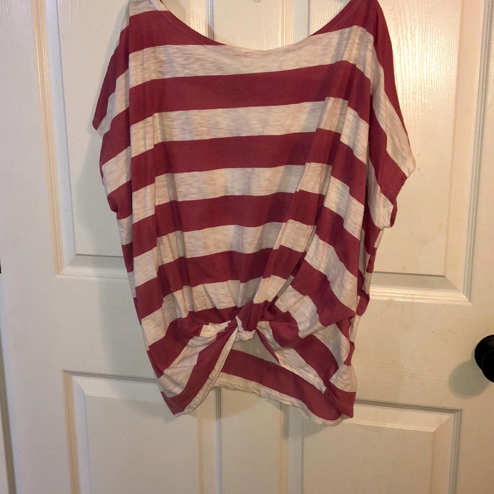 pink and white stripe knot tee